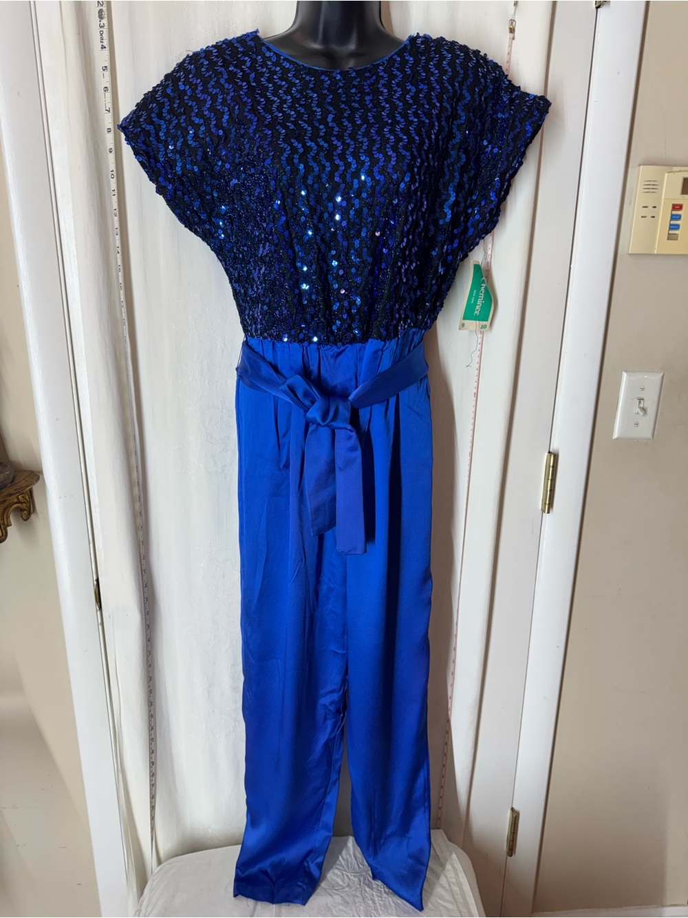 Vintage Cheminee Blue Sequin & Satin Jumpsuit Disco